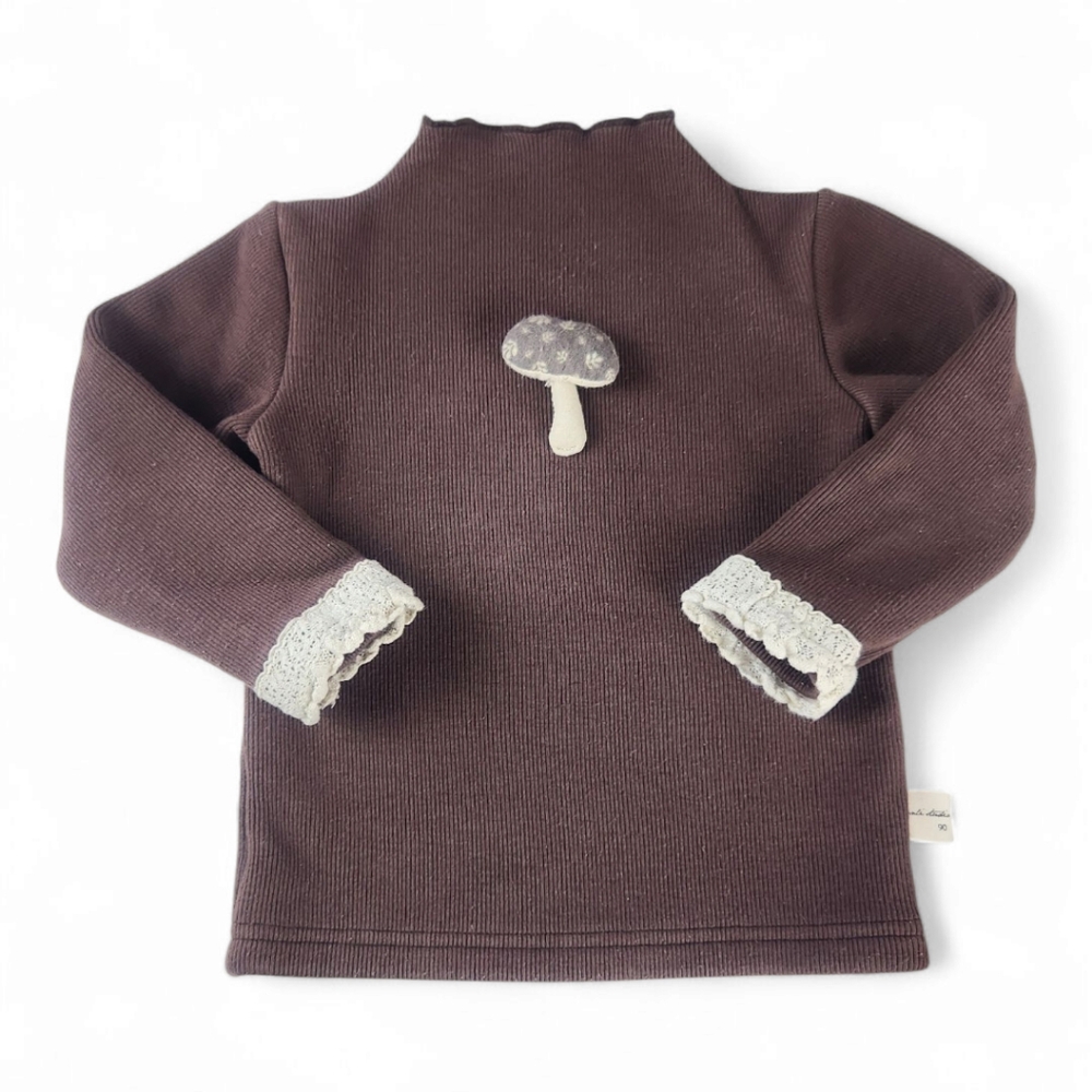 Toddler Girls Brown Ribbed Mushroom Sweater 2/3 Years Lace Detail Cottage